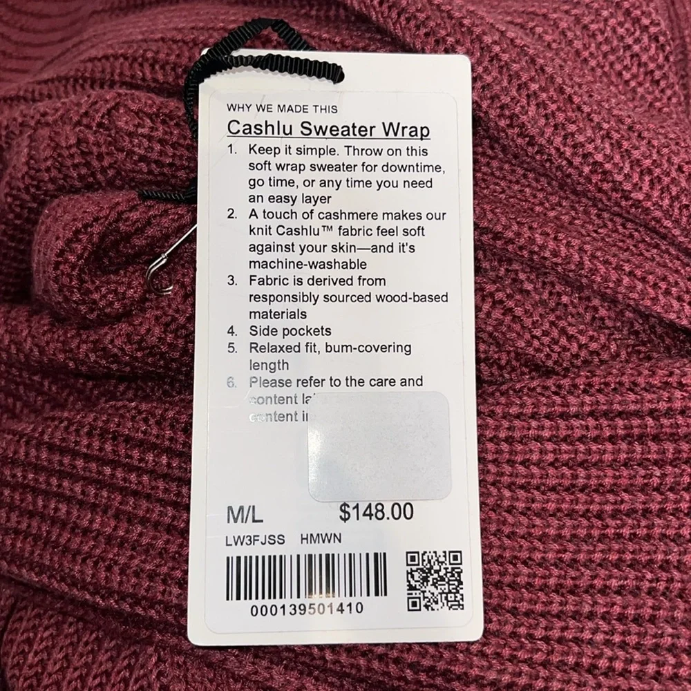 🩷NWT LULULEMON CASHLU SWEATER WRAP IN HEATHERED MULLED WINE M/L - Picture 15 of 15